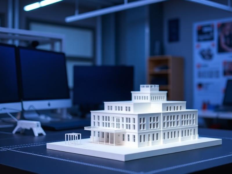 White SLA 3D printed architectural presentation model of a building
