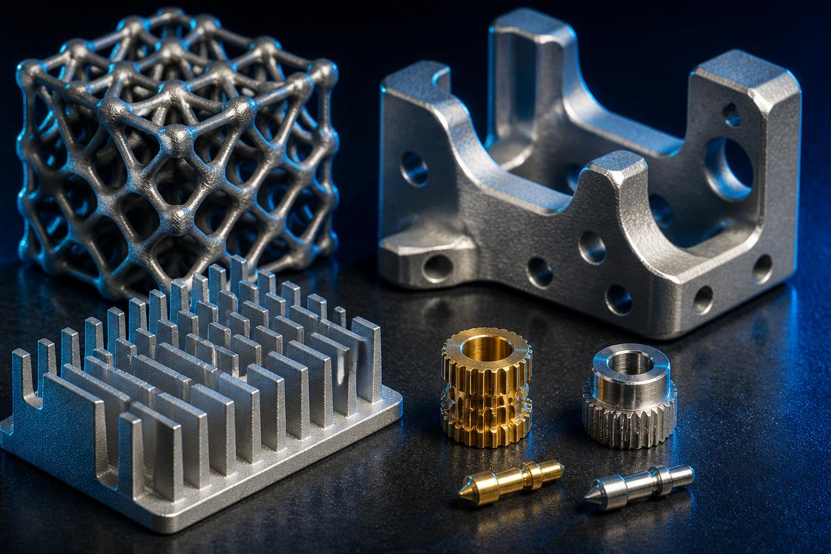 Range of SLM 3D printed metal parts in stainless steel and aluminium