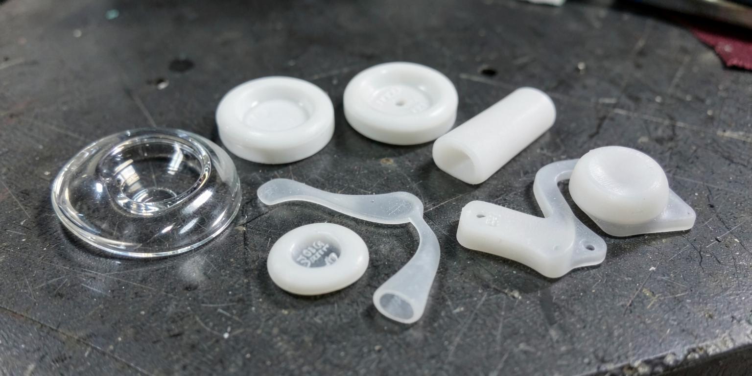 Range of SLA 3D printed clear, rigid and flexible resin parts