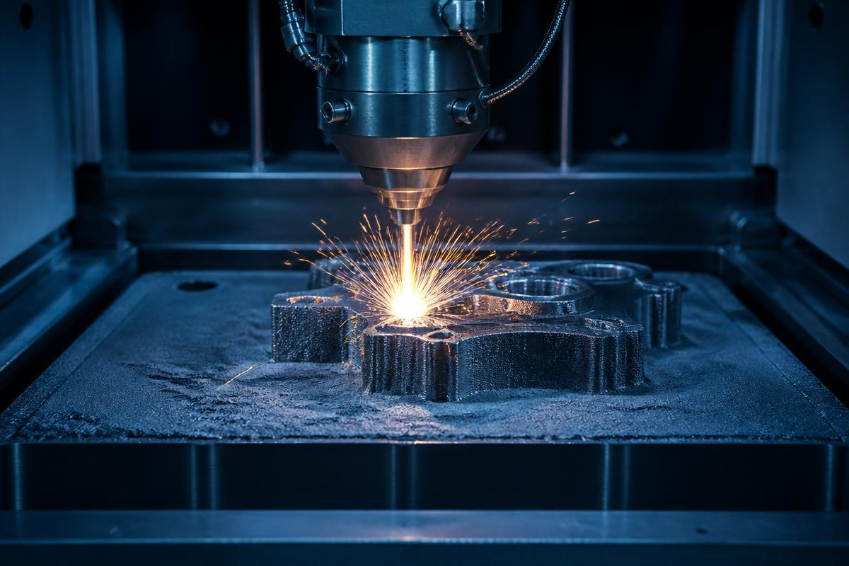SLM laser melting metal powder inside an oxygen-controlled build chamber